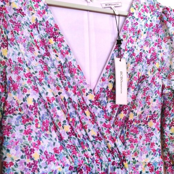 BCBGeneration 3/4 Sleeve, Faux Wrap, High Low Dress in Pink Floral, Sz 14, NWT - Picture 6 of 10